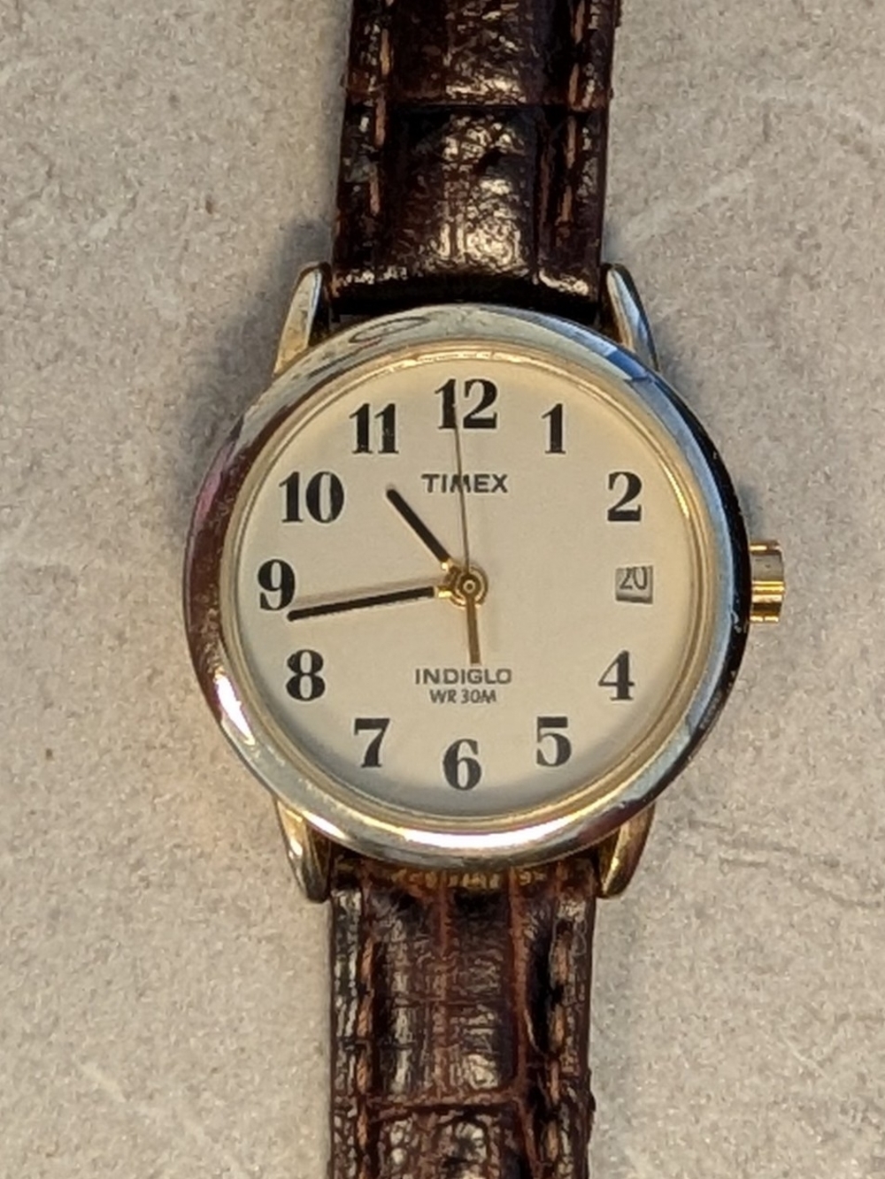 Working Timex Indiglo Classic White Dial Brown Leather Watch